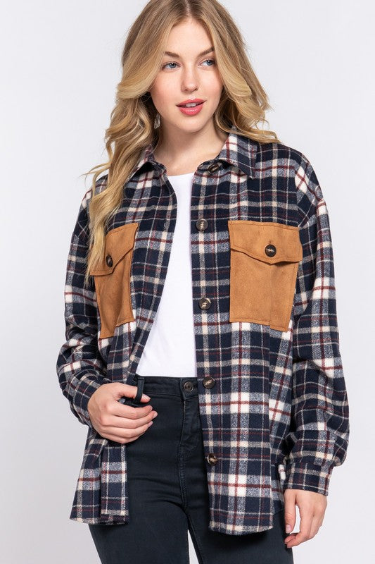 Carissa Navy Brushed Plaid Shacket