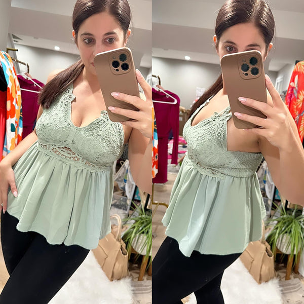 Sage and Lace Babydoll Top
