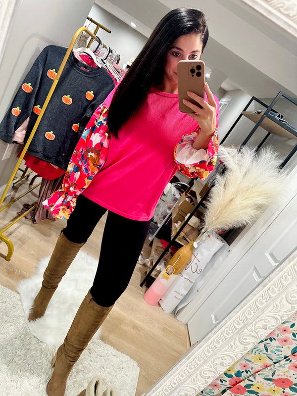 Colors of Fall Pink Balloon sleeve top