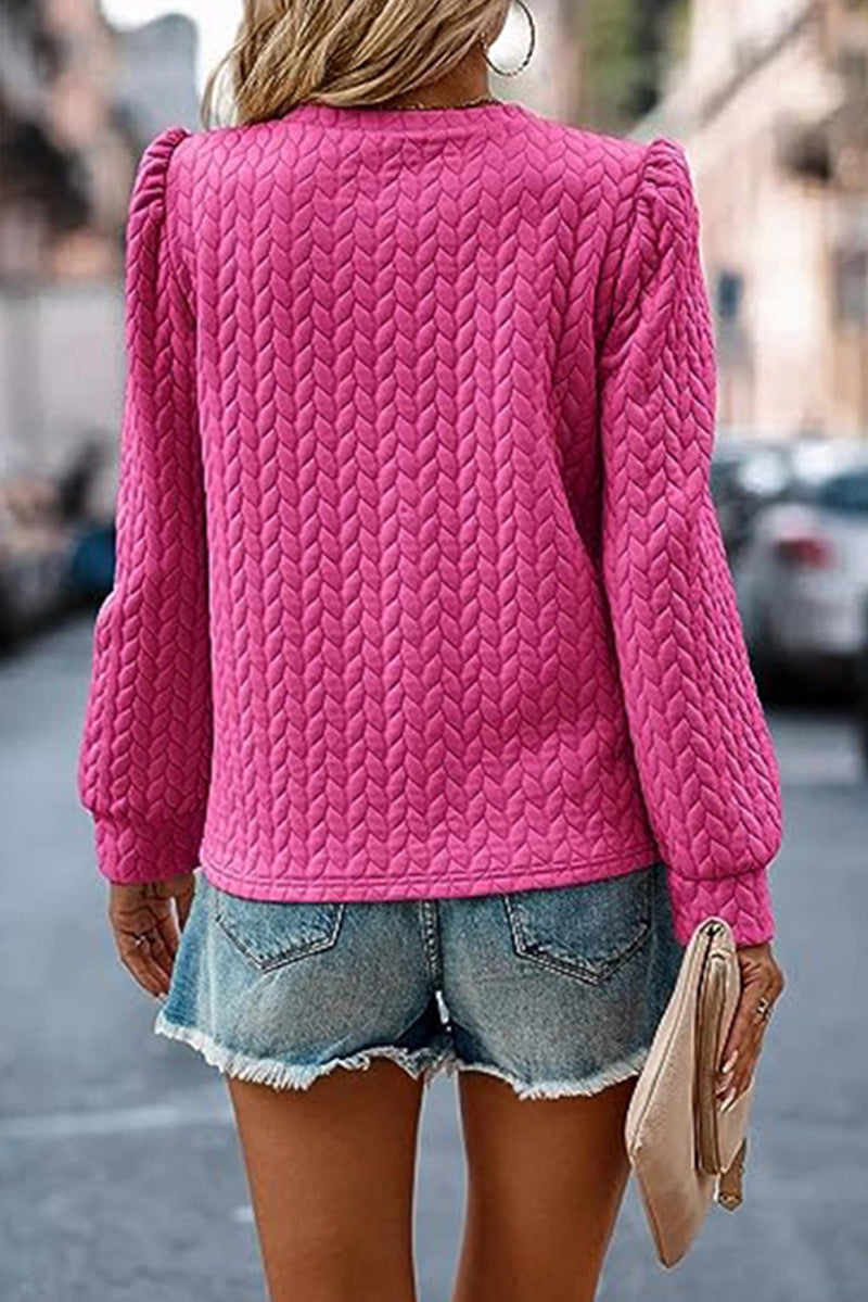 Electric Pink Quilted Pullover puff sleeve