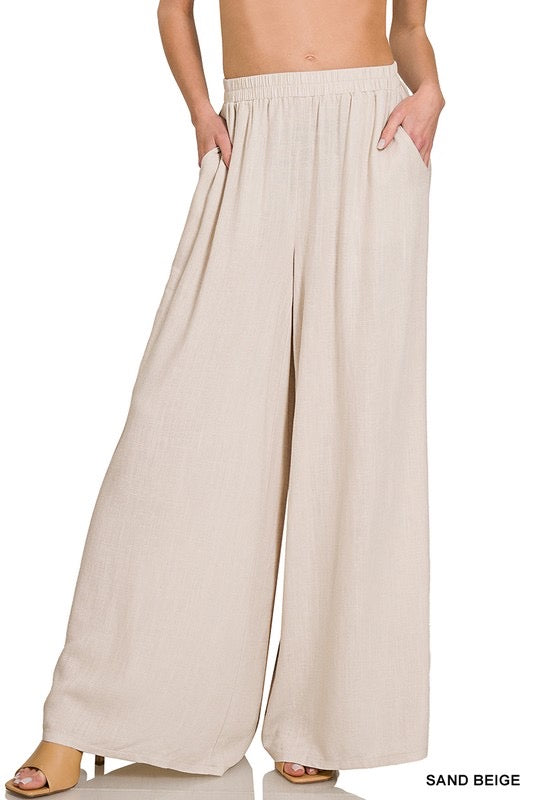 Linen Wide Leg Pant Sand