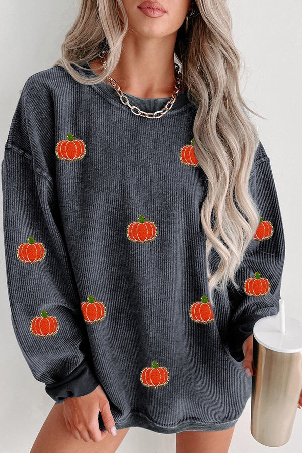 Sequin Pumpkin Corded Pullover