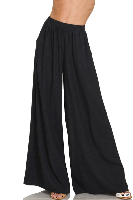 Linen Wide Leg Pant Black