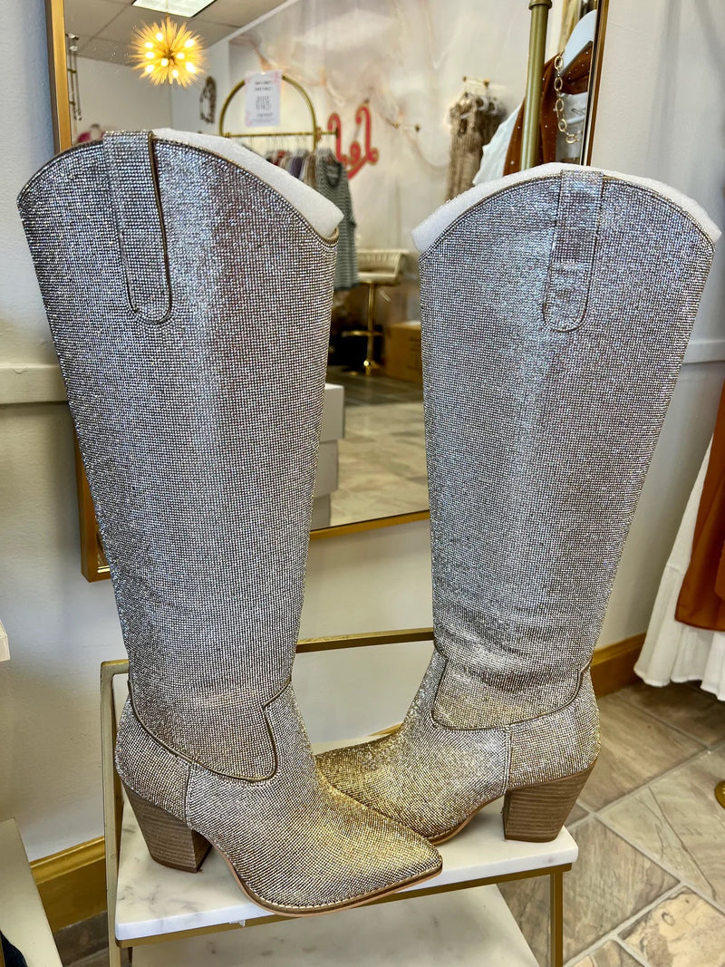 Show Stopper Luxe Sparkle Gold Silver Boots