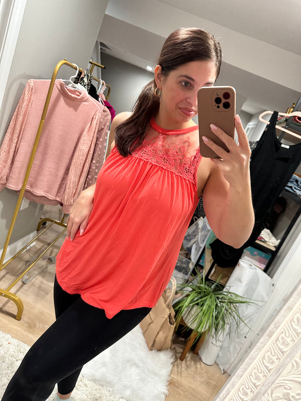 Coral Lace Love Top