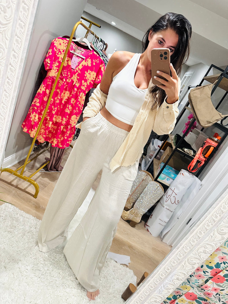 Linen Wide Leg Pant Sand