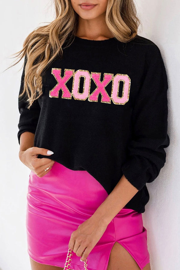 Glam XOXO GLITTER PATCH sweater