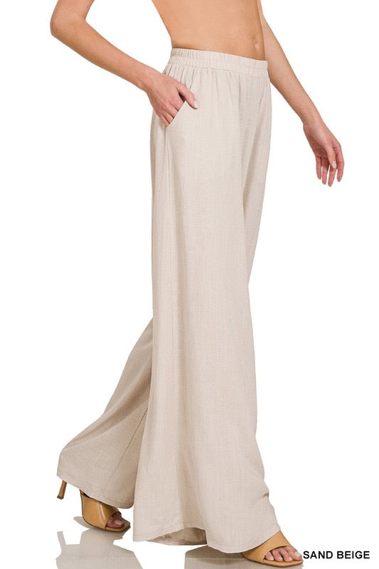 Linen Wide Leg Pant Sand