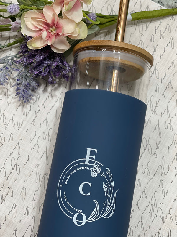 Reusable Glass Tumbler Cup with Bamboo Lid and custom Straw